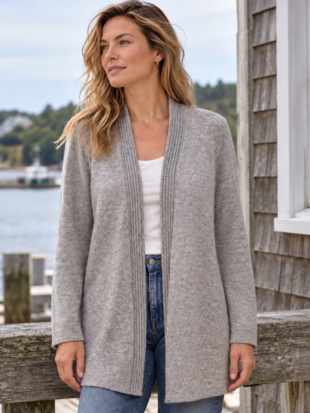 100% Cashmere Open Front Cardigan Charter Club Luxury Gray Women's L